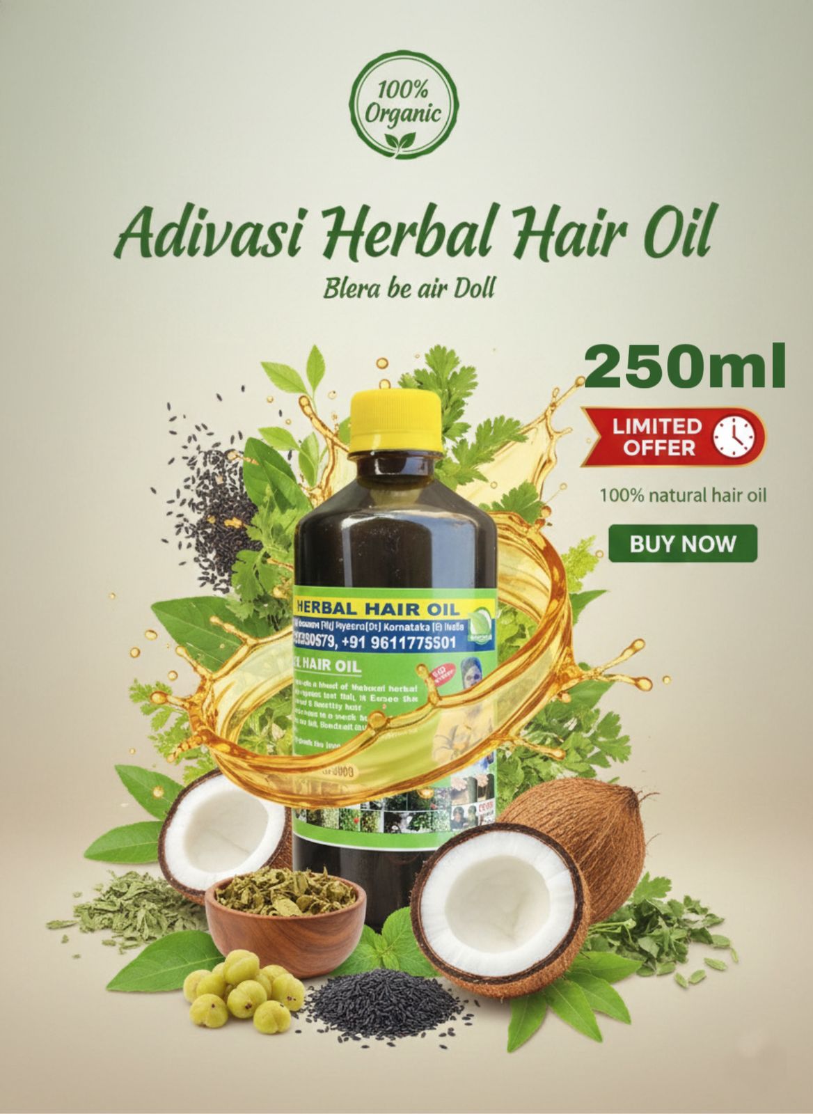 Original Mysore Karnataka ADIVASI HAKKI PIKKI HAIR OIL