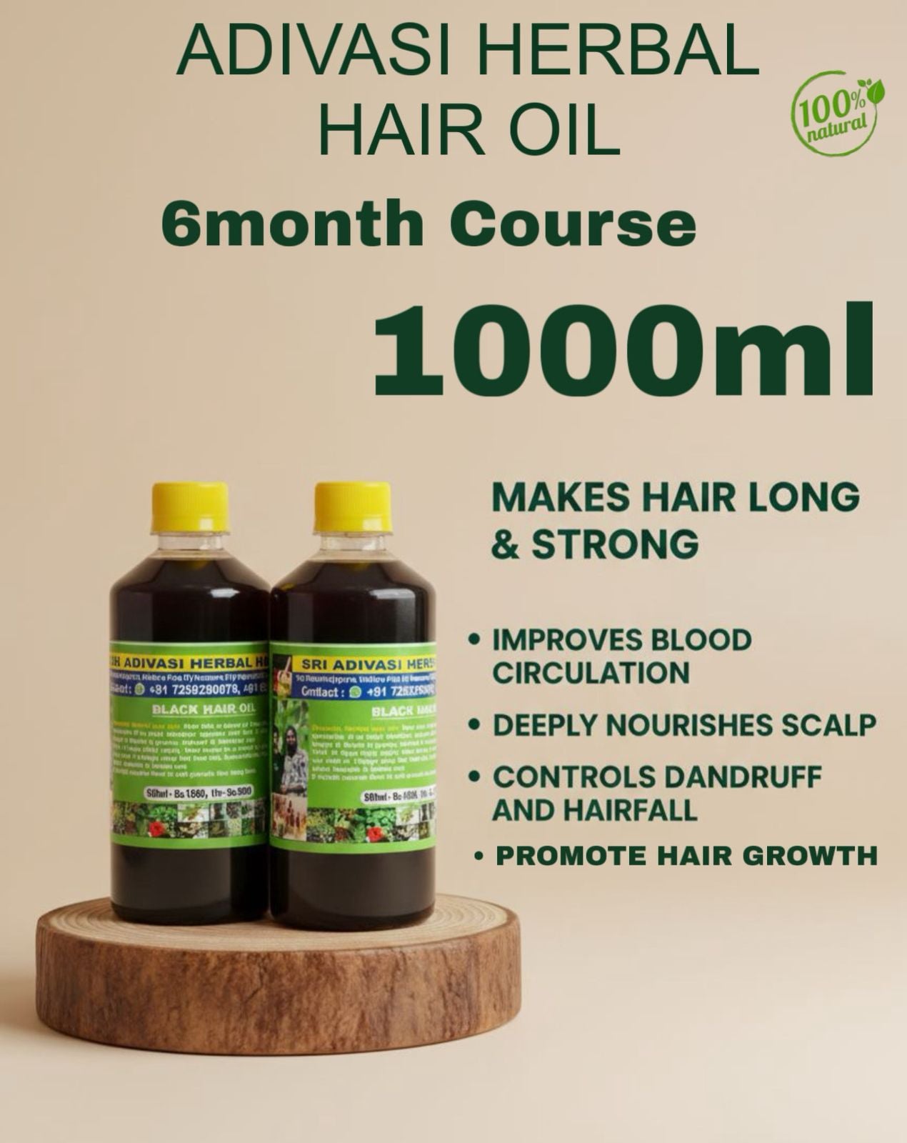 Original Mysore Karnataka ADIVASI HAKKI PIKKI HAIR OIL