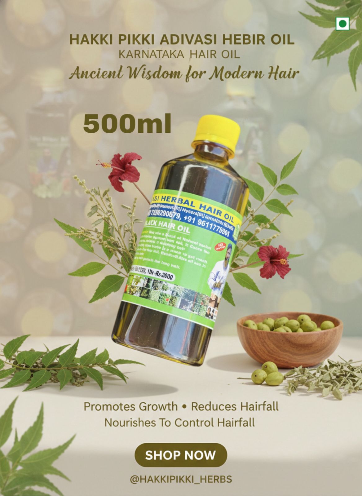 Original Mysore Karnataka ADIVASI HAKKI PIKKI HAIR OIL